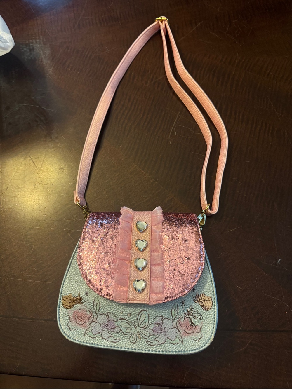 Disney Pink Sequin Girl’s Crossbody Bag with Embroidered Floral Detail
